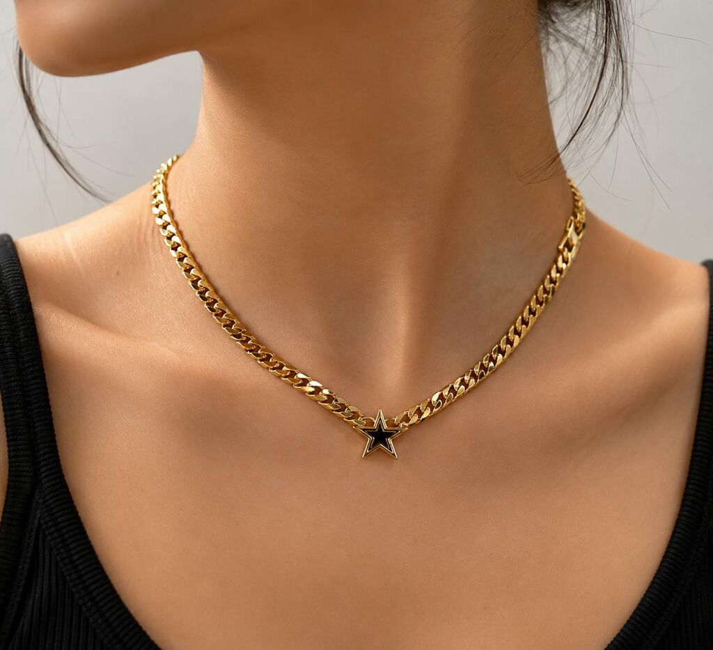Gold Chain Dark Blue Star