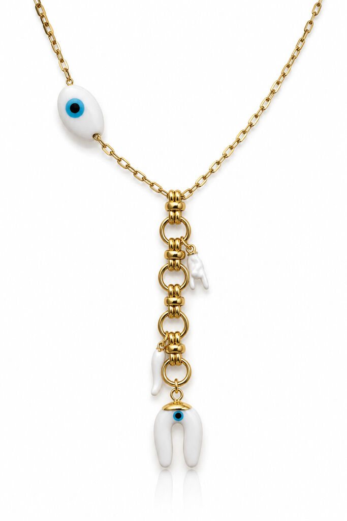 Gold/White Evil Eye Pepper Charm Chain