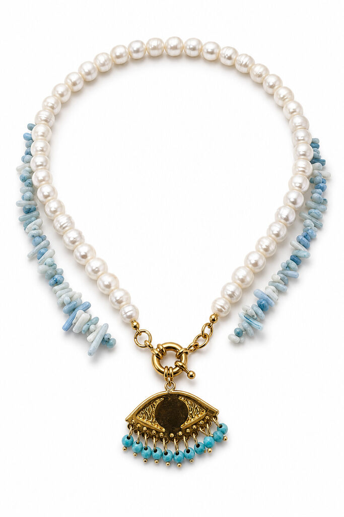 Pearl White/Light Blue Necklace