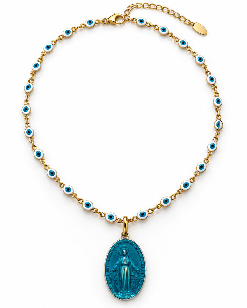 Turquoise Stones Virgin Mary Chain