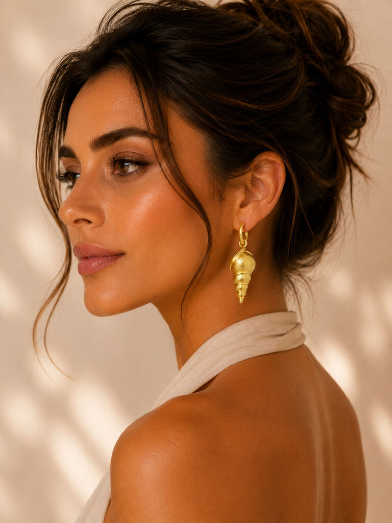 long matte gold shell earrings