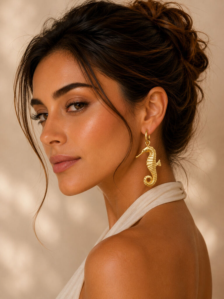 gold matte seahorse earrings