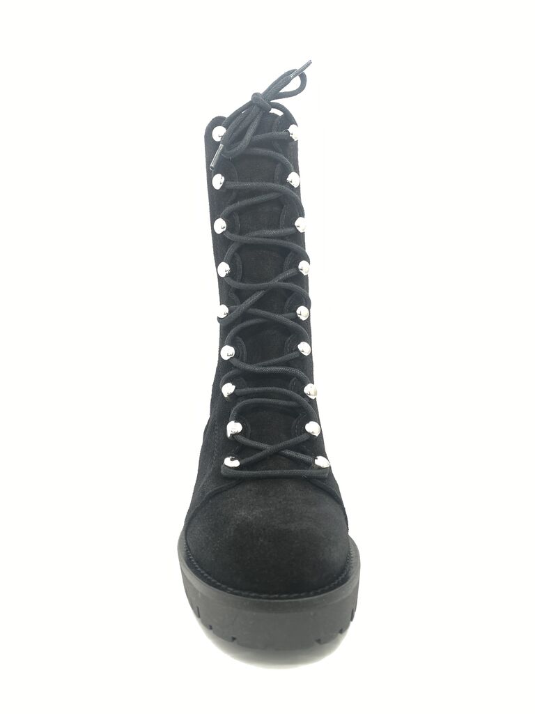 Black Suede Boots with Lace-Up Detail