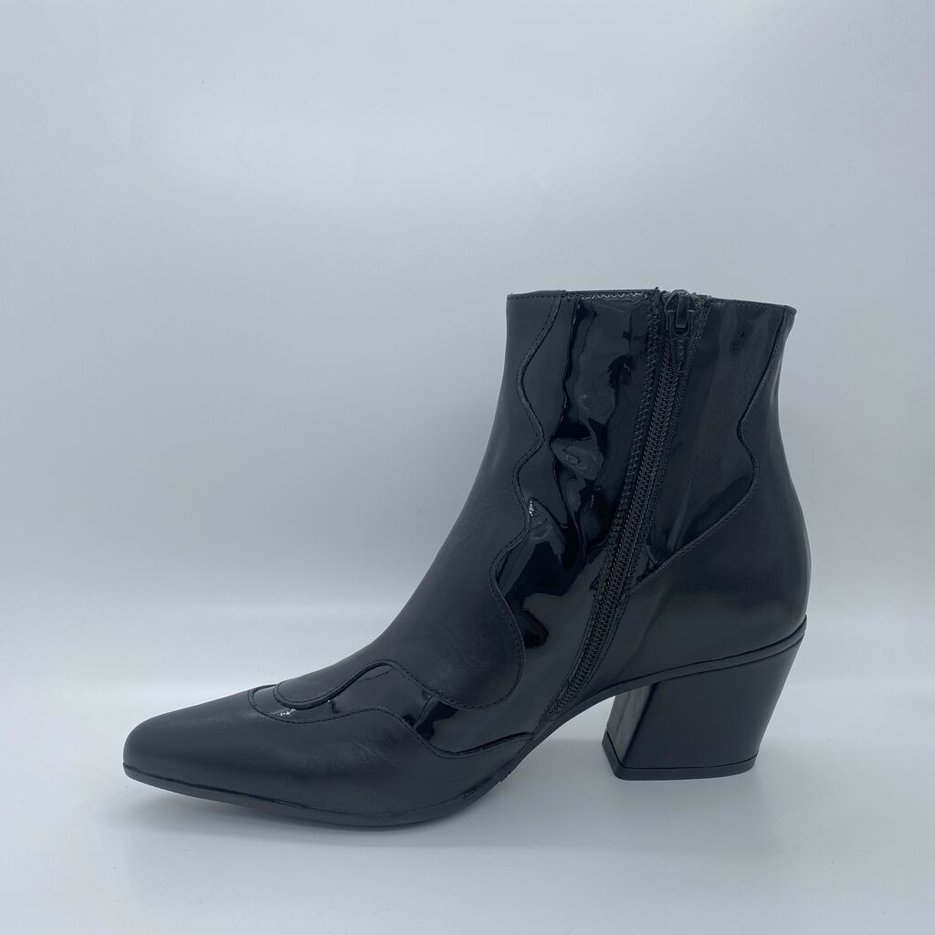 Black Patent Leather Ankle Boot with Chunky Heel