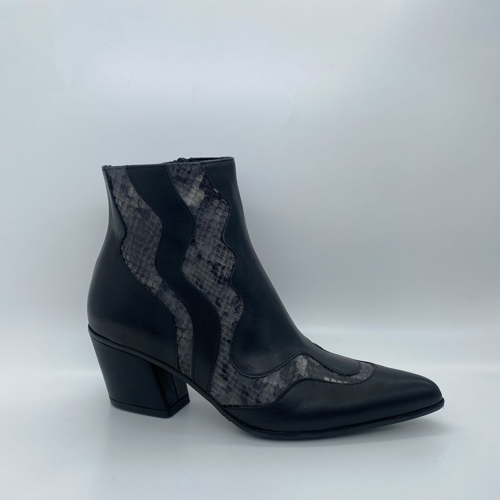 Black Textured Ankle Boot with Chunky Heel
