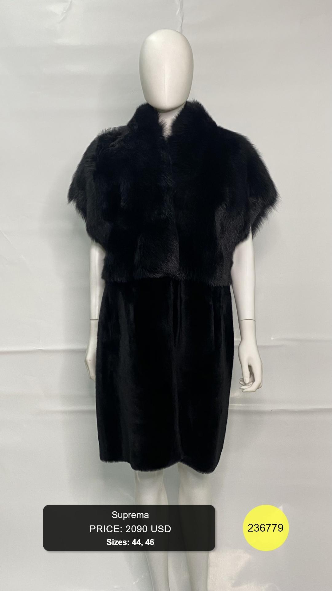 Black Fur Cape Coat with Short Sleeves