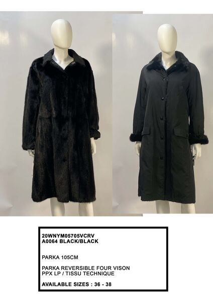 Black Reversible Parka with Fur Trim