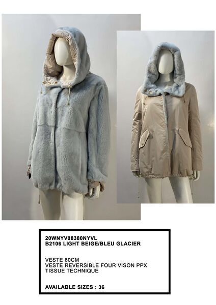 Reversible Light Beige and Blue Hooded Jacket