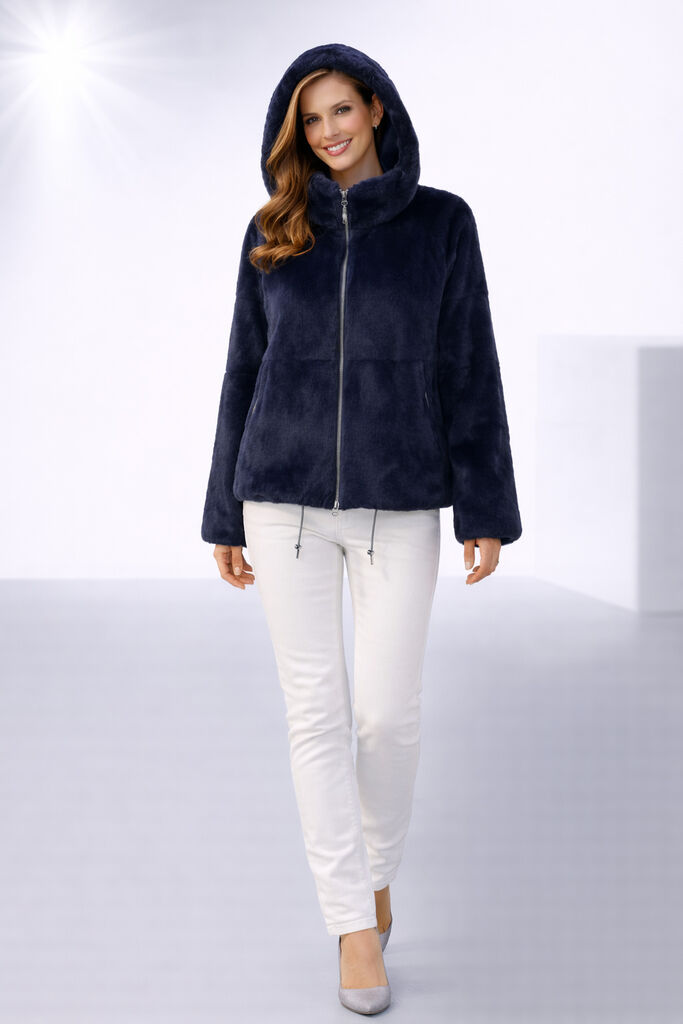 Dark Blue Reversible Hooded Jacket with Drawstring