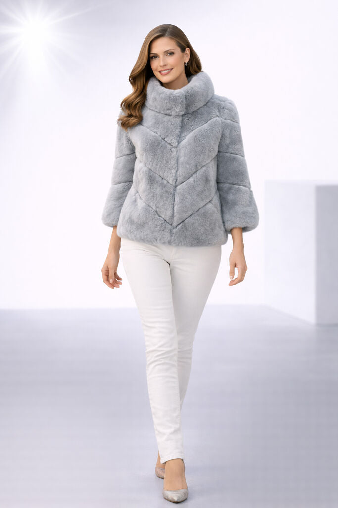 Sky Gray Textured Jacket with Chevrons