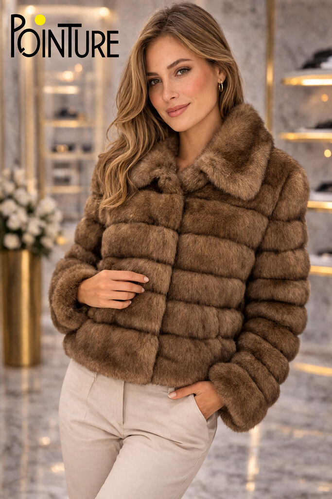 Taupe Textured Short Jacket with Plush Design