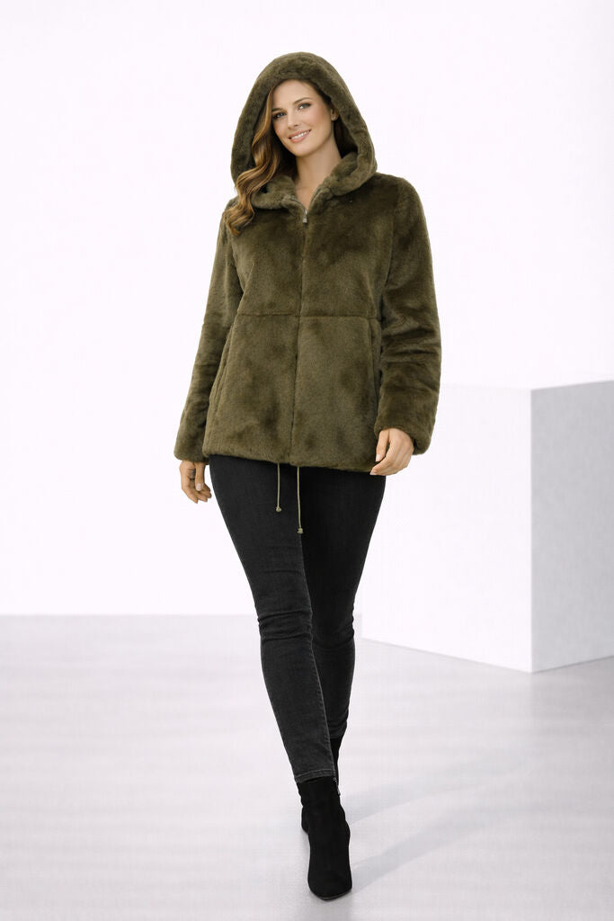 Herbal Tea Reversible Fur Jacket with Hood