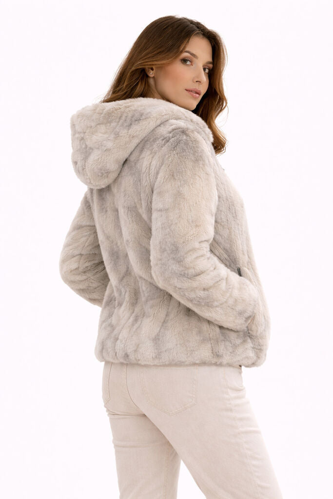 Hooded Jacket with Soft Texture and Zip Closure