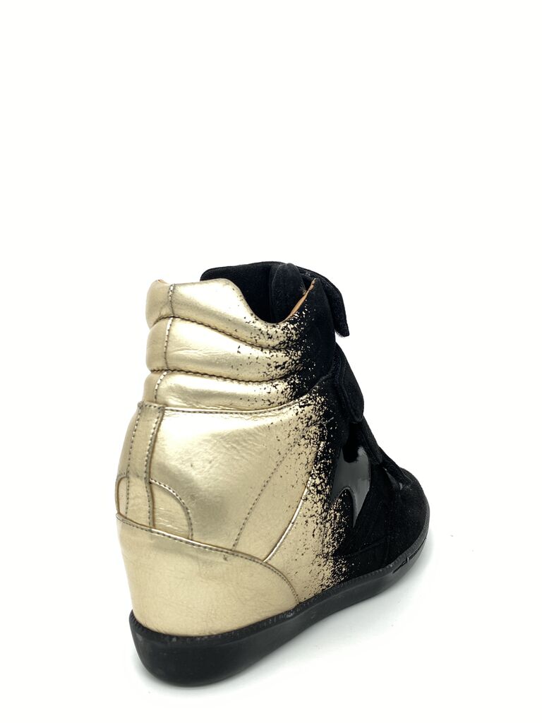 Black Suede Wedge Sneaker with Velcro Straps