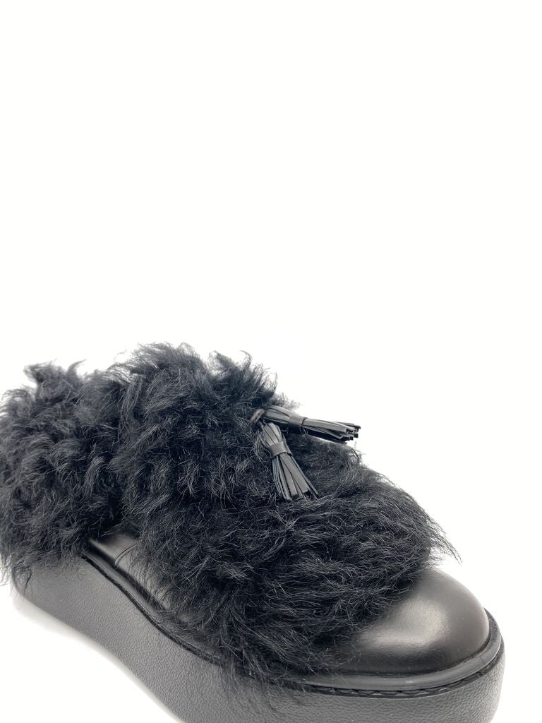 Black Textured Platform Shoe with Tassel Detail