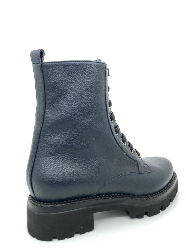 Navy Leather Lace-Up Boot with Chunky Sole