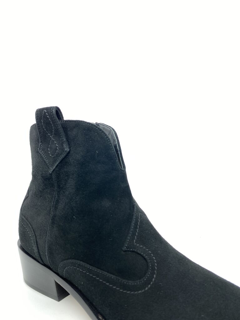 Black Suede Western Ankle Boot