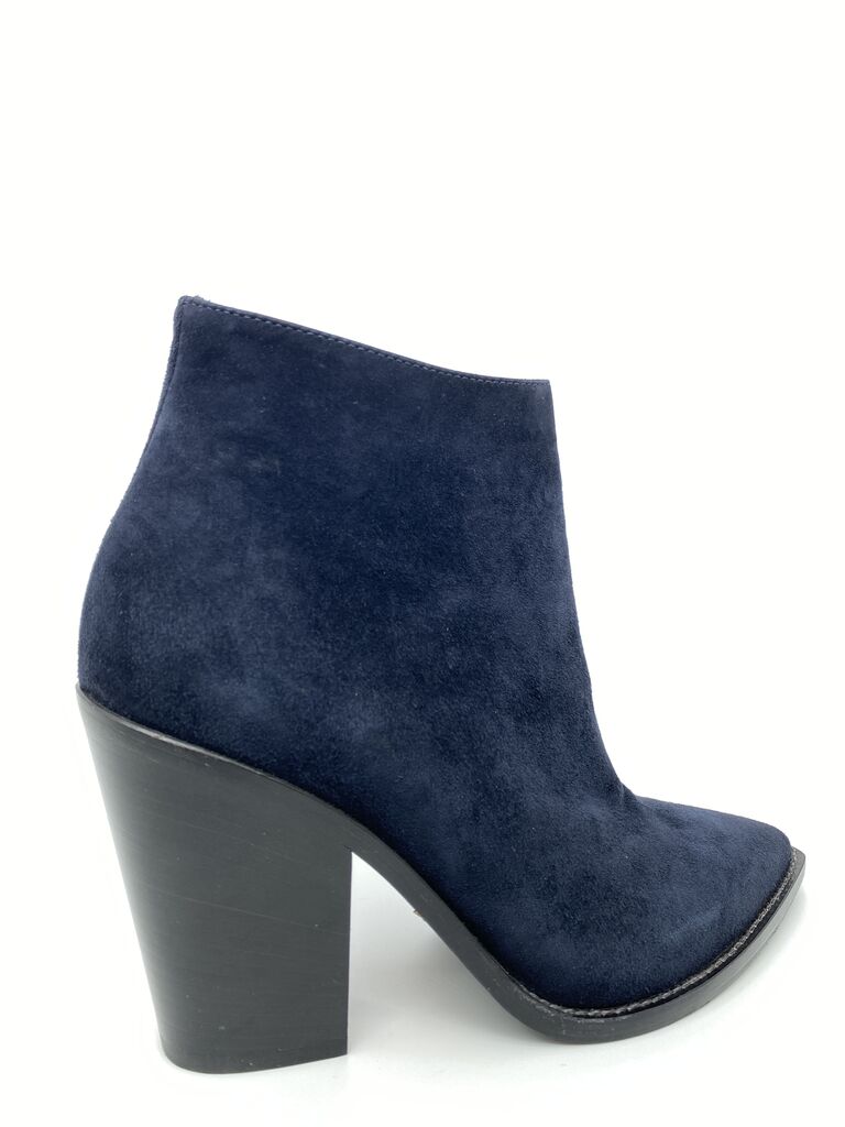 Navy Suede Ankle Boot with Block Heel