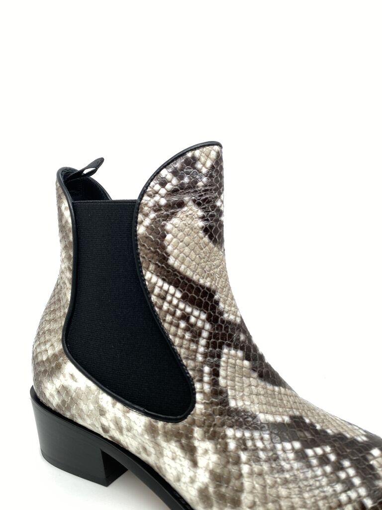 Brown Faux Snake Chelsea Ankle Boots