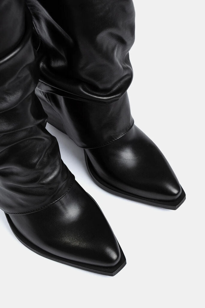 Black Leather Slouchy Tall Boots