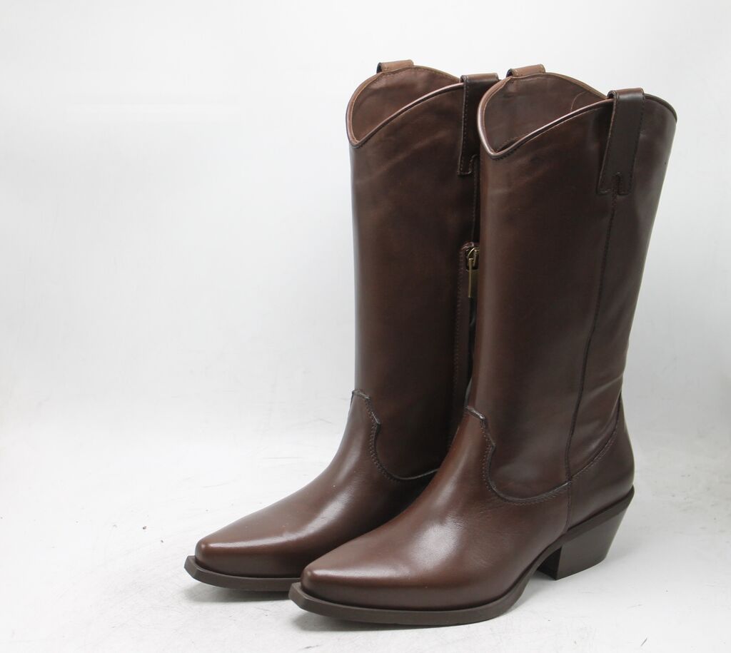 Brown Leather Western Boots with Square Toe