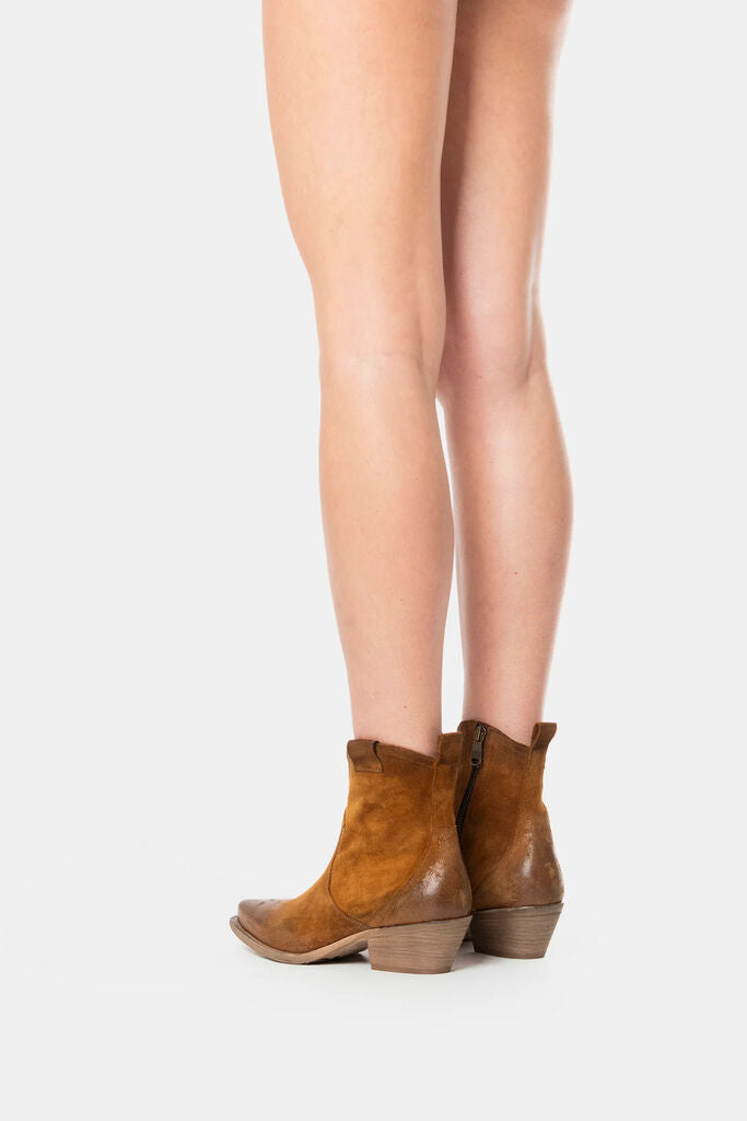 Brown Suede Ankle Boots with Stacked Heel