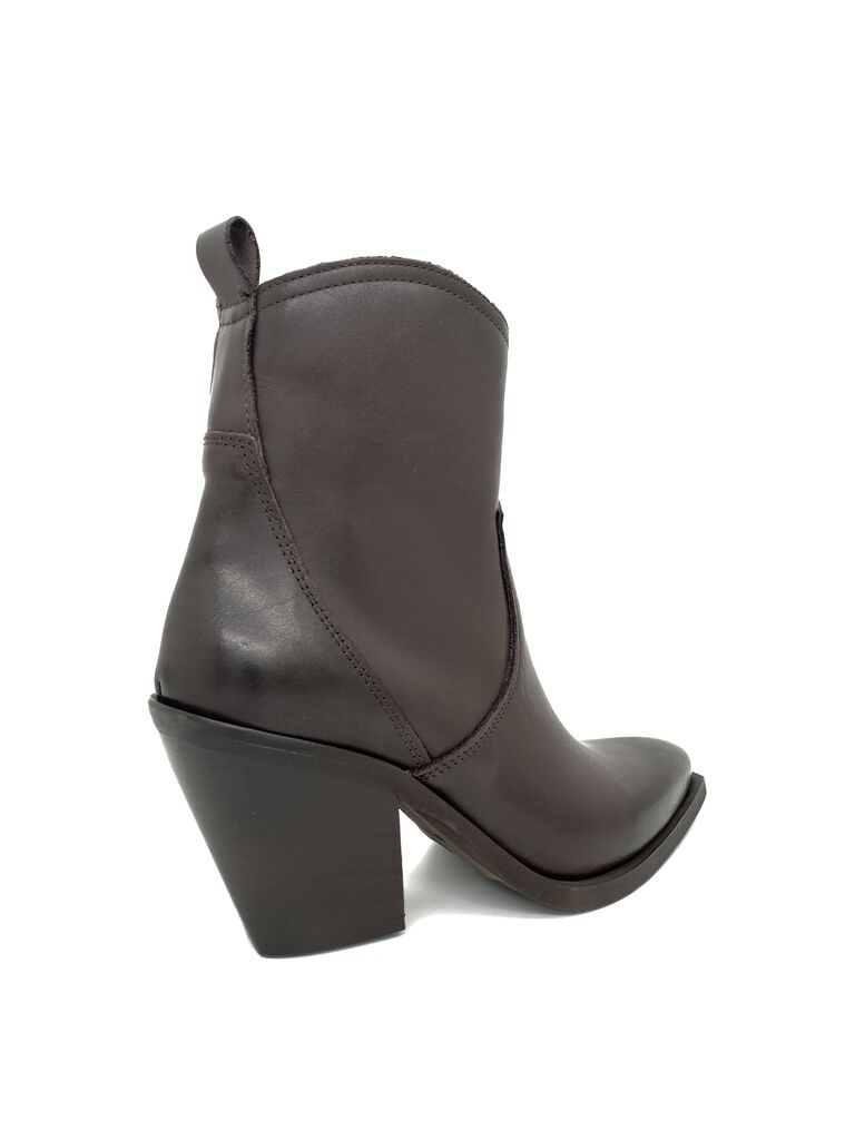 Charcoal Leather Ankle Boots with Block Heel