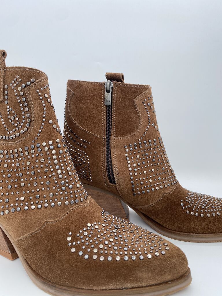 Brown Suede Ankle Boots with Studded Detailing