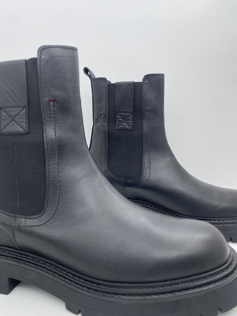 Black Leather Ankle Boot with Chunky Sole