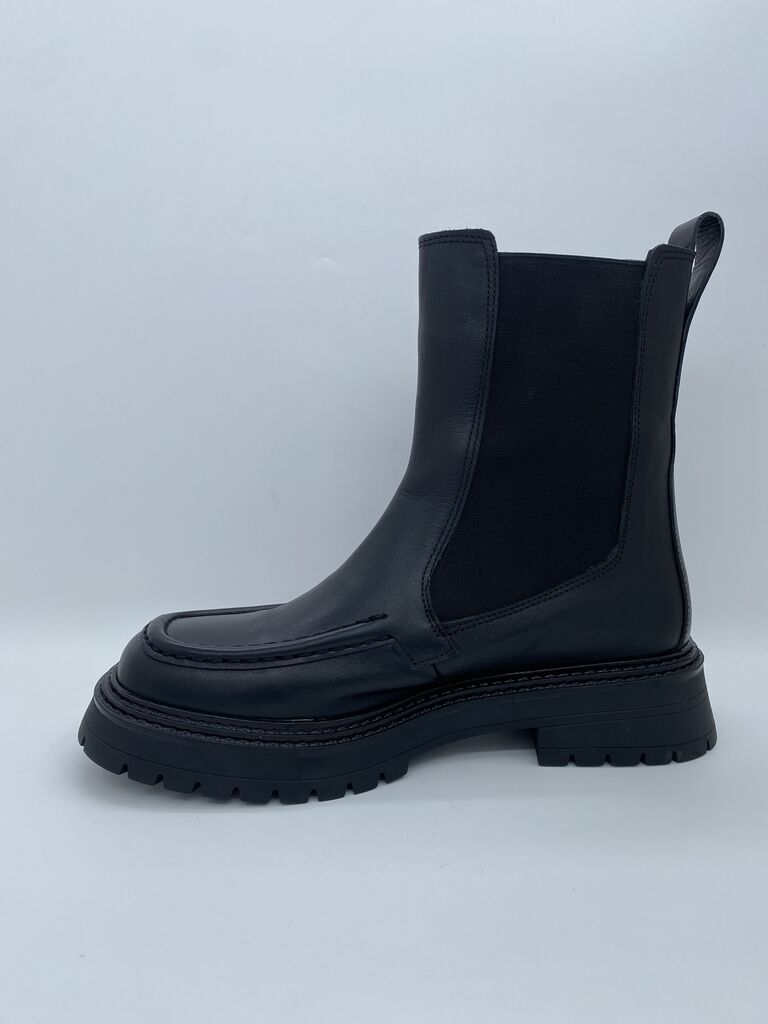 Black Leather Ankle Boot with Chunky Sole