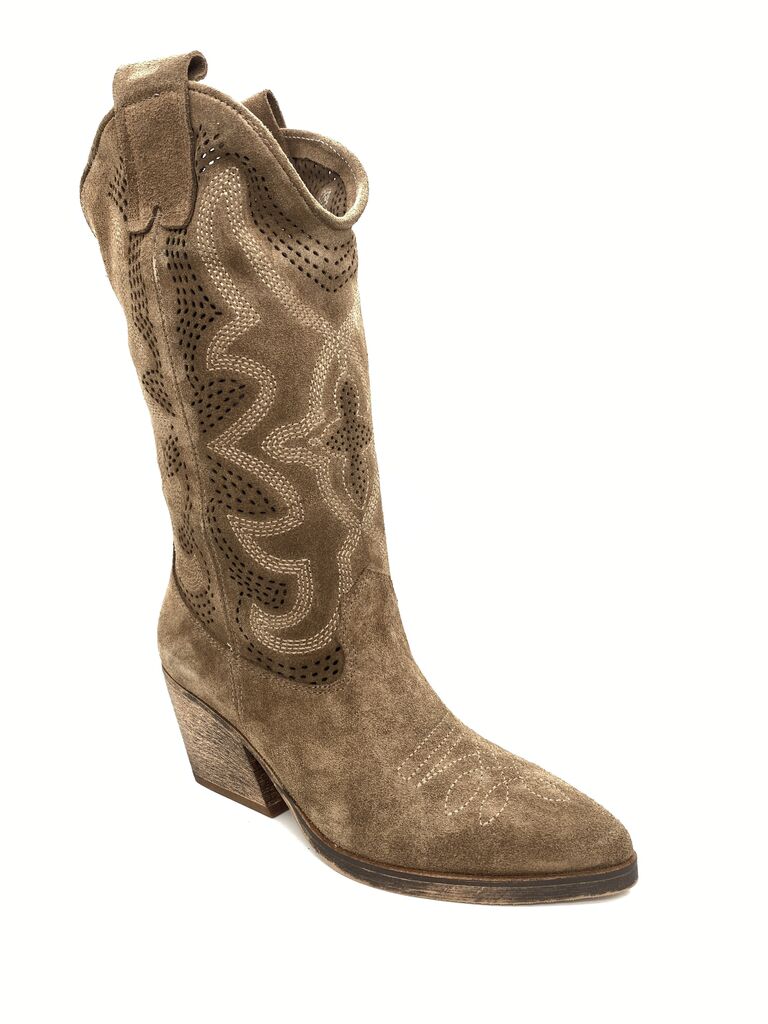 Brown Suede Western Boots with Embroidered Detail