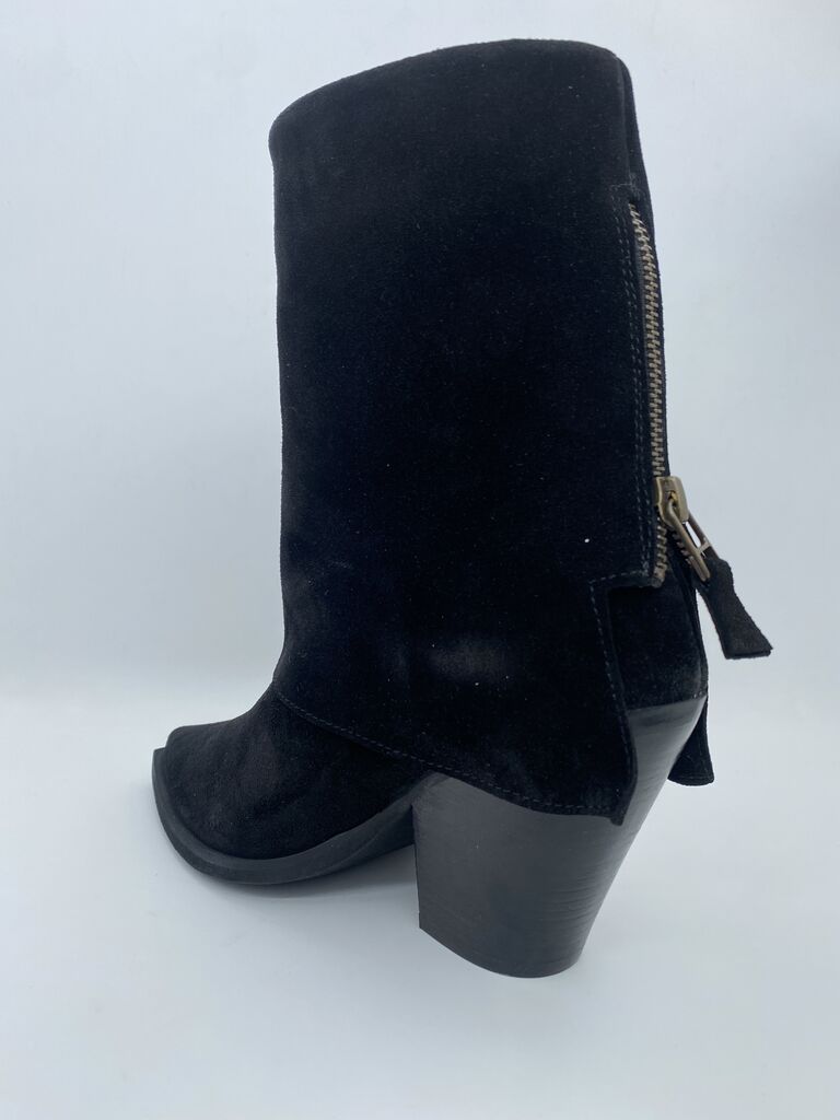 Black Suede Ankle Boots with Stacked Heel