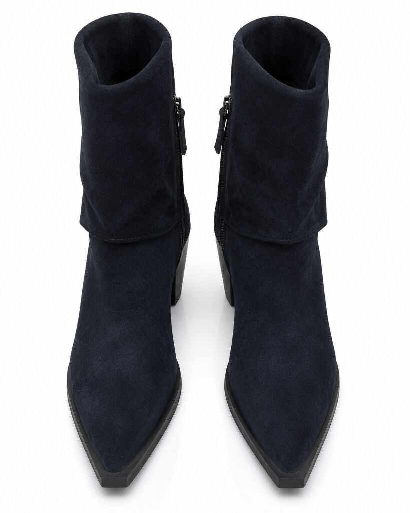 Black Leather Ankle Boot with Angular Heel