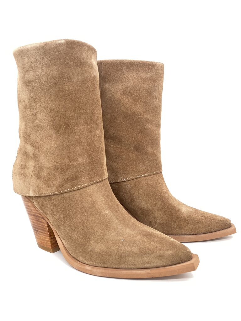 Taupe Suede Western Ankle Boot