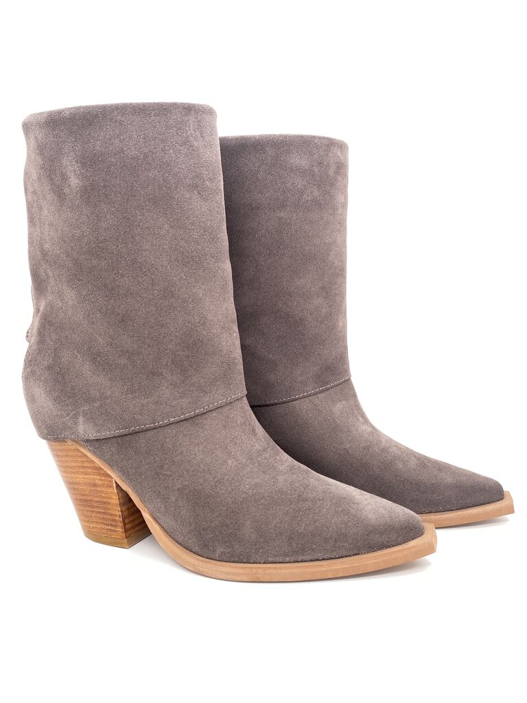 Gray Suede Ankle Boots with Chunky Heel