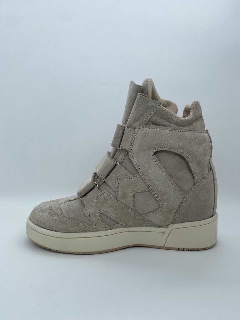 Beige Suede High-Top Sneaker with Velcro Straps