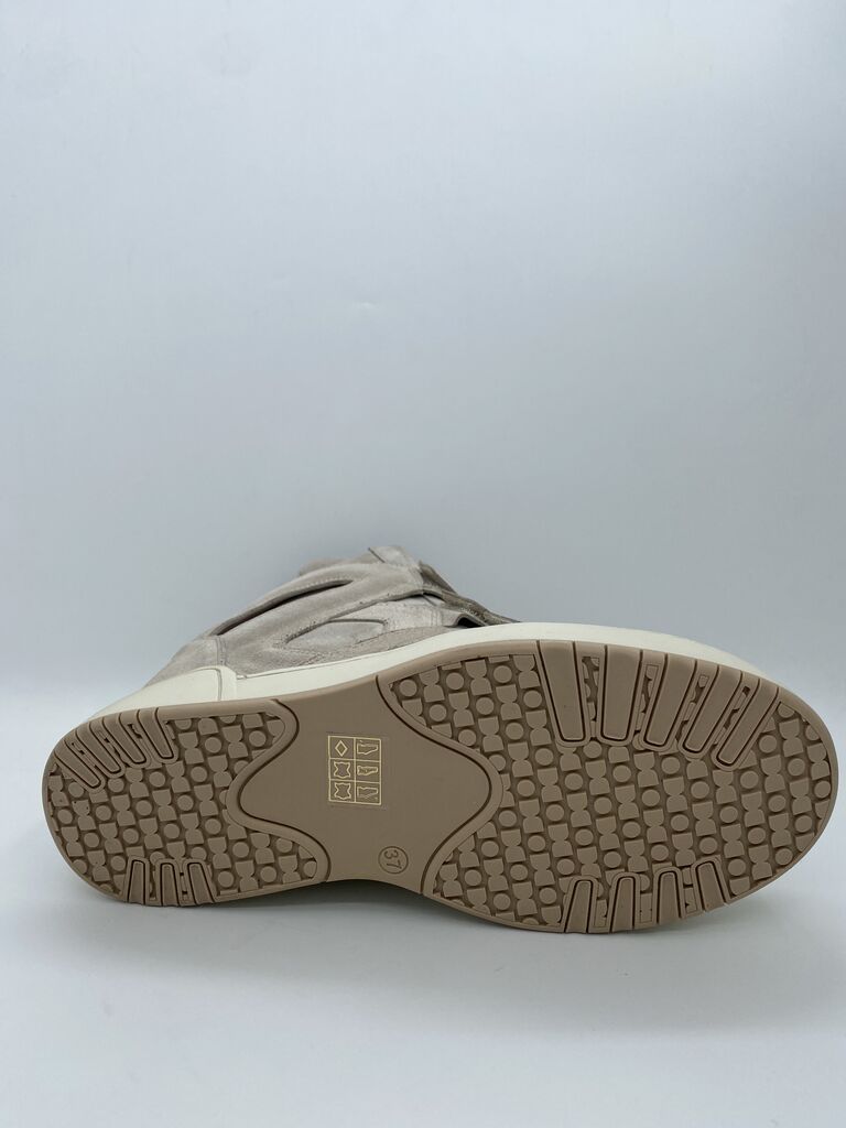 Beige Suede High-Top Sneaker with Velcro Straps