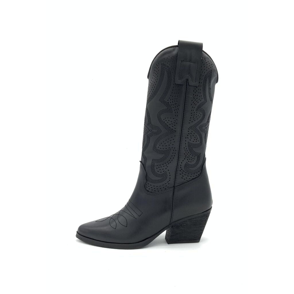 Black Embossed Leather Western Boots