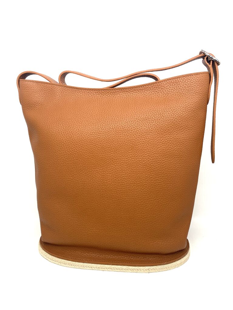 Tan Textured Bucket Bag with Adjustable Strap