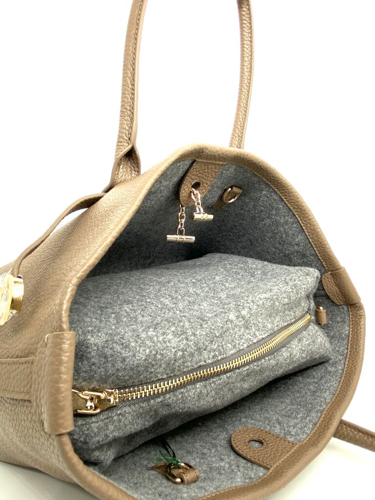 Taupe Textured Tote Bag with Dual Handles