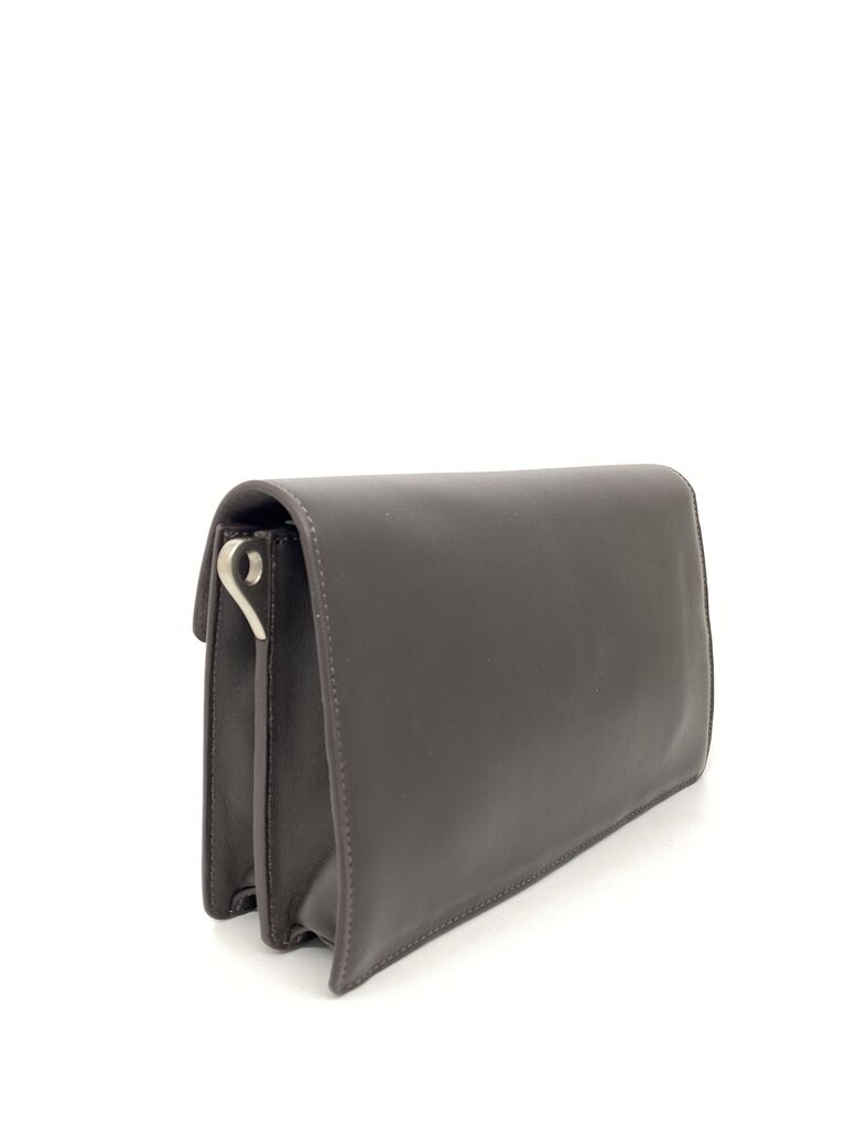 Black Leather Crossbody Bag with Silver Clasp