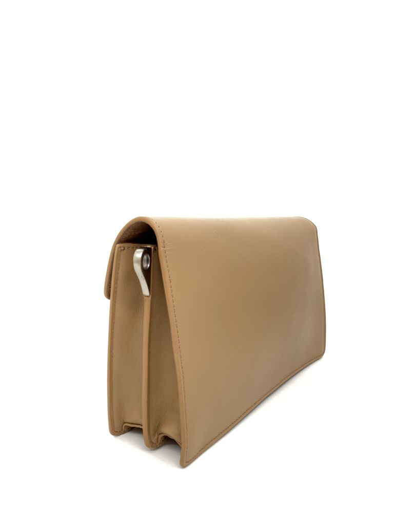 Taupe Suede Clutch with Metal Lock Detail