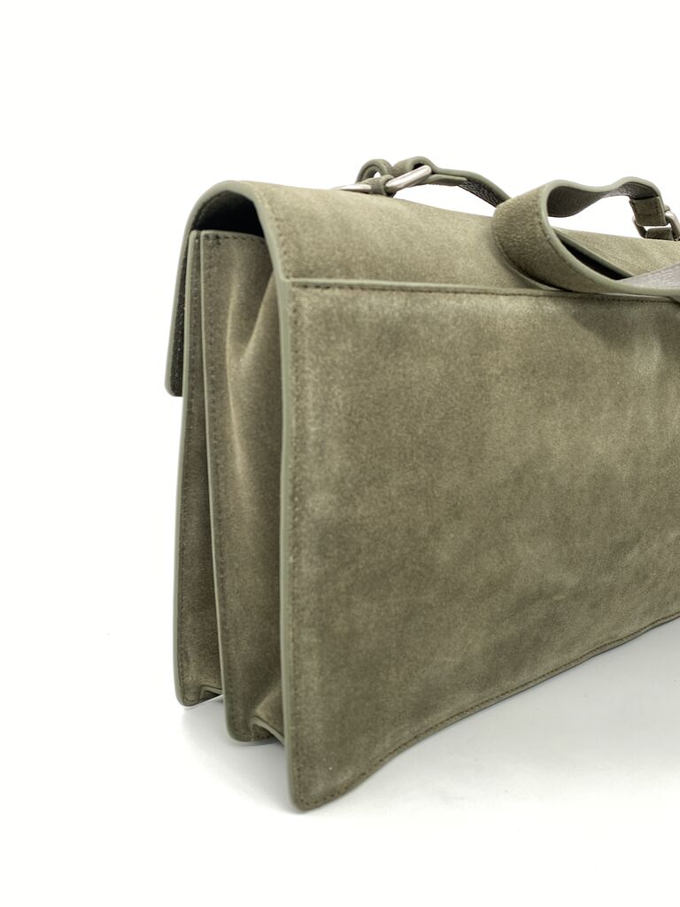 Olive Suede Briefcase with Metal Clasp