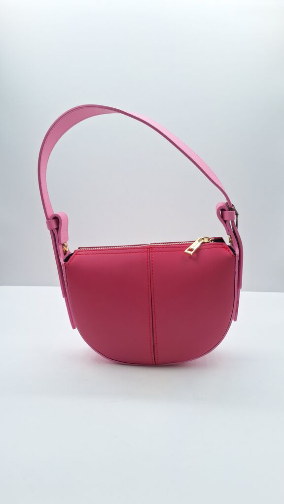 Pink Leather Baguette Bag with Shoulder Strap