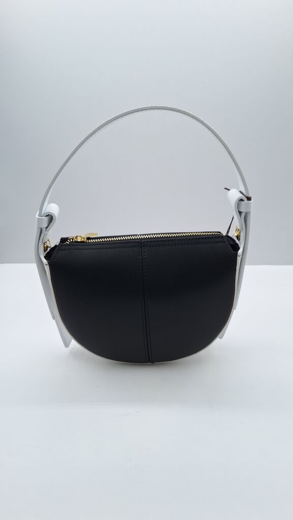 Black Structured Shoulder Bag with Contrasting Handle
