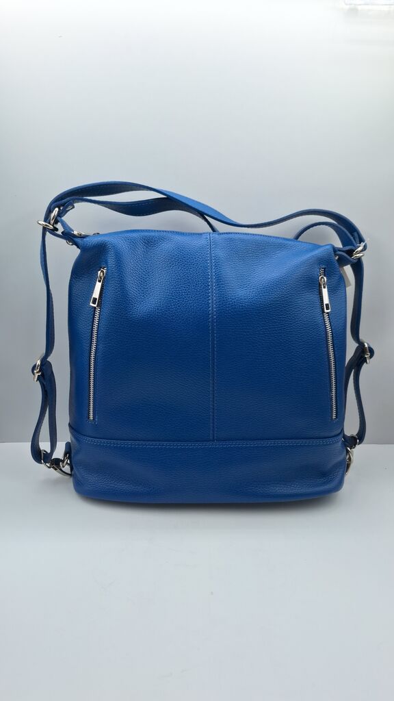 Royal Blue Textured Shoulder Bag with Zippered Pockets