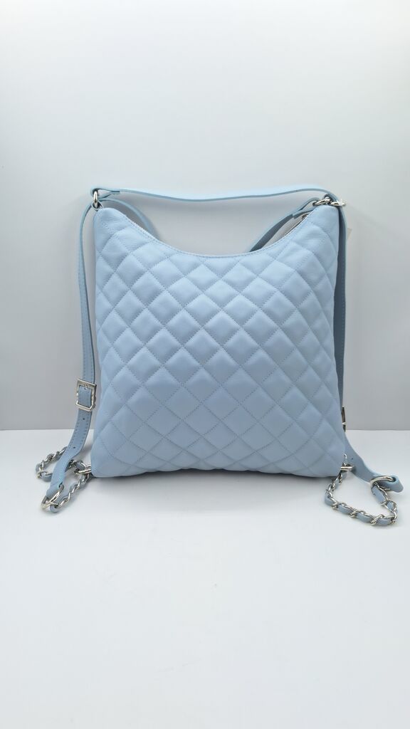Powder Blue Quilted Shoulder Bag with Chain Strap