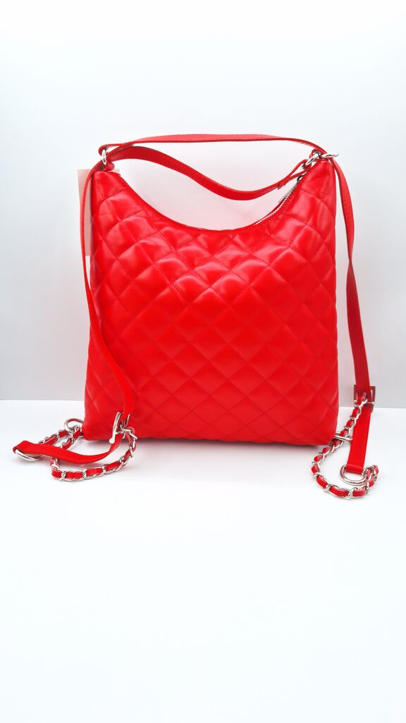 Red Quilted Shoulder Bag with Chain Strap