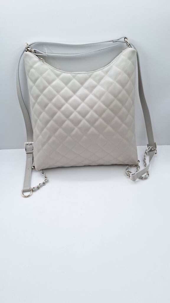 Gray Quilted Shoulder Bag with Chain Strap