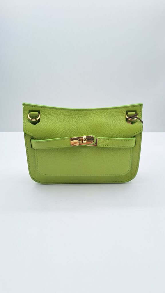 Green Textured Clutch with Gold Turn-Lock Closure